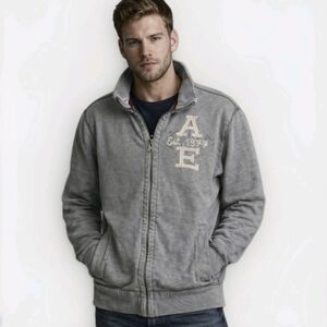 American Eagle Outfitters Vintage Y2K Sweatshirt Grey Zip Embroidered Logo Sz L